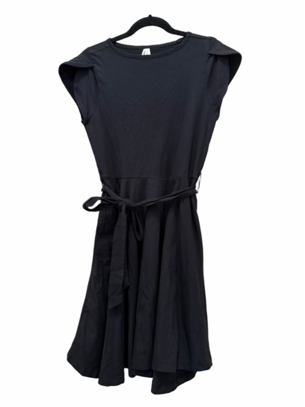 Pact Women’s Large Black Organic Cotton Fit & Flare Belted Dress with Pockets